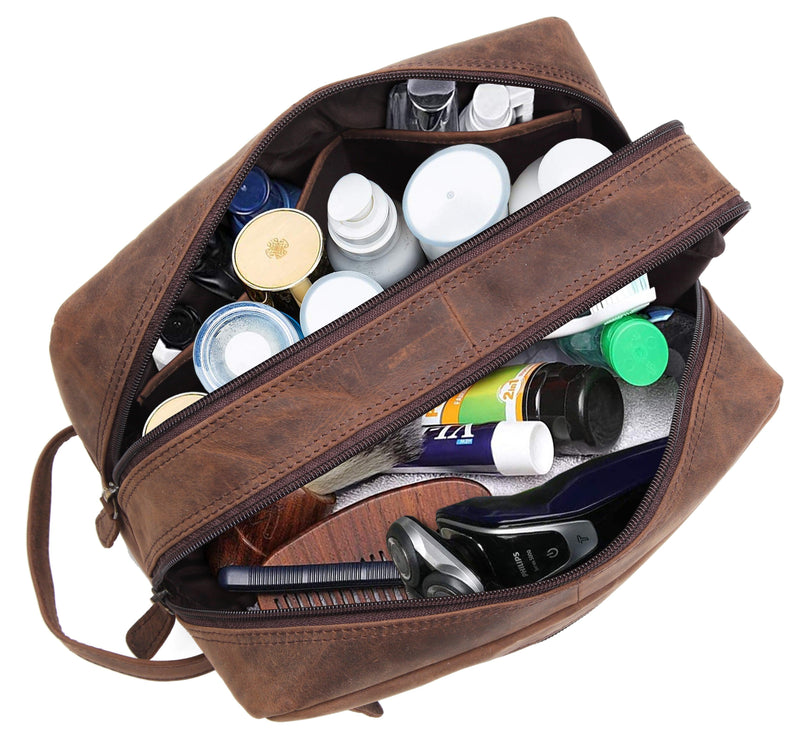 WILDHORN® Leather Toiletry Bag for Men or Women - Dopp Kit for Travel Large Cosmetic and Shaving Bag. Toiletries Organizer