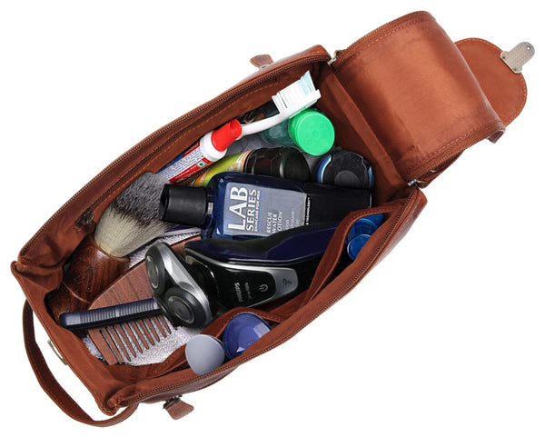 WILDHORN® Leather Toiletry Bag for Men or Women - Dopp Kit for Travel Large Cosmetic and Shaving Bag. Toiletries Organizer