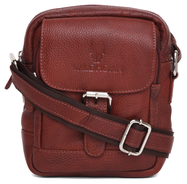 WildHorn® Original Leather 9 inch Sling Bag for Men I Multipurpose Crossbody Bag I Travel Bag with Adjustable Strap I DIMENSION: L- 8 inch H- 9 inch W- 3 inch