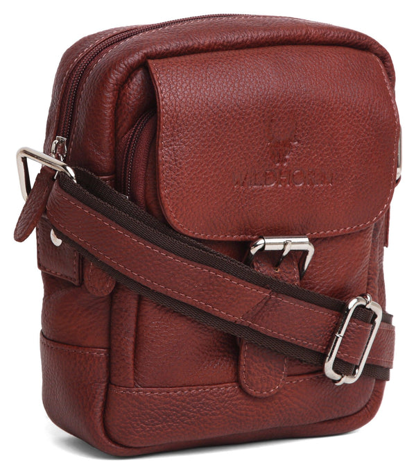 WildHorn® Original Leather 9 inch Sling Bag for Men I Multipurpose Crossbody Bag I Travel Bag with Adjustable Strap I DIMENSION: L- 8 inch H- 9 inch W- 3 inch