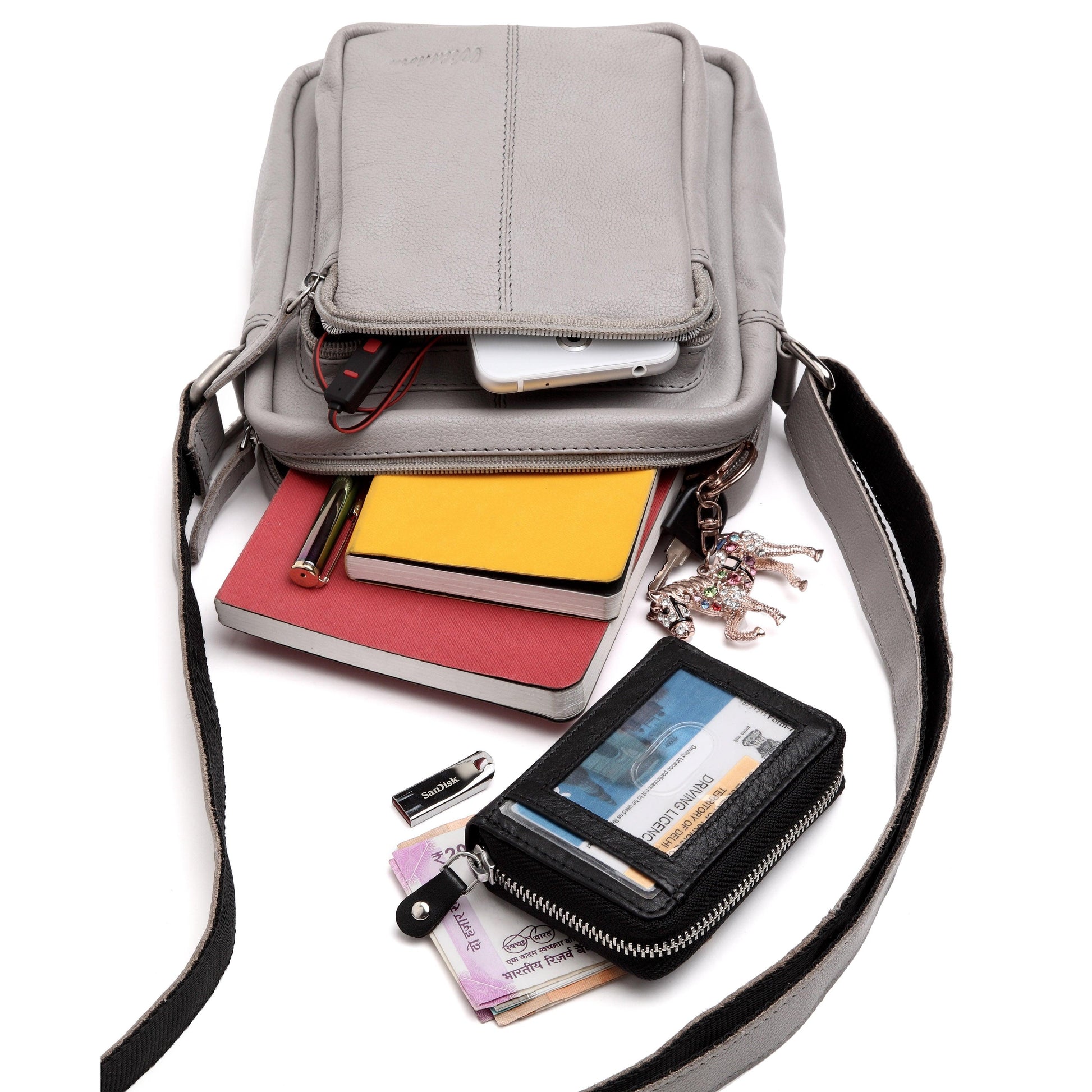 WildHorn® Upper Grain Genuine Leather Ladies Sling Bag | Cross-body Bag | Shoulder Bag with Adjustable Strap for Girls & Women. - WILDHORN