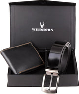 WildHorn® RFID Protected Genuine High Quality Leather Wallet & Belt Combo for Men - WILDHORN