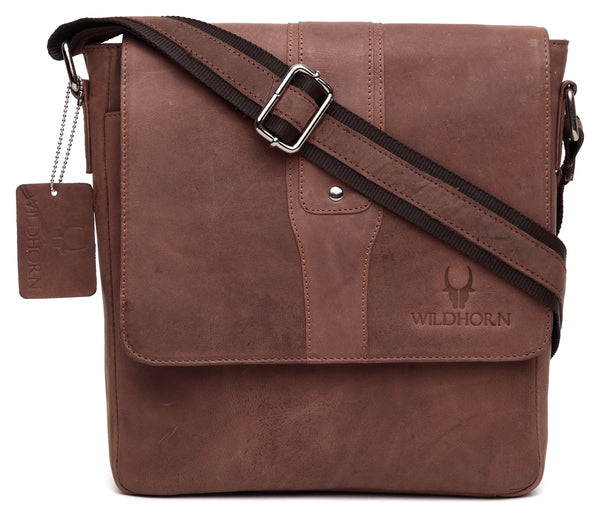 WildHorn Leather 25.4 cms Brown Messenger Bag (MB243) - WILDHORN