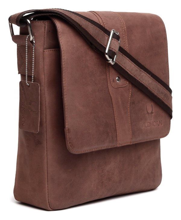 WildHorn Leather 25.4 cms Brown Messenger Bag (MB243) - WILDHORN
