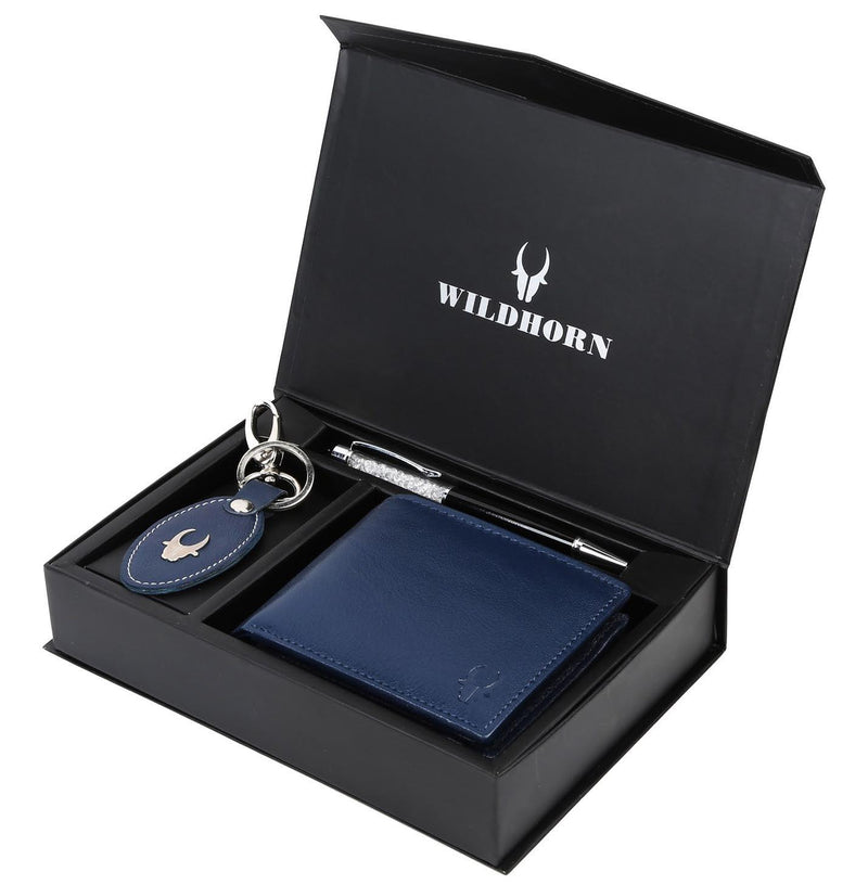 WildHorn® RFID Protected Genuine High Quality Leather Wallet,Keychain & Pen Combo for Men - WILDHORN