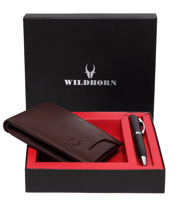 WildHorn® RFID Protected Genuine High Quality Leather Wallet & Pen Combo for Men - WILDHORN