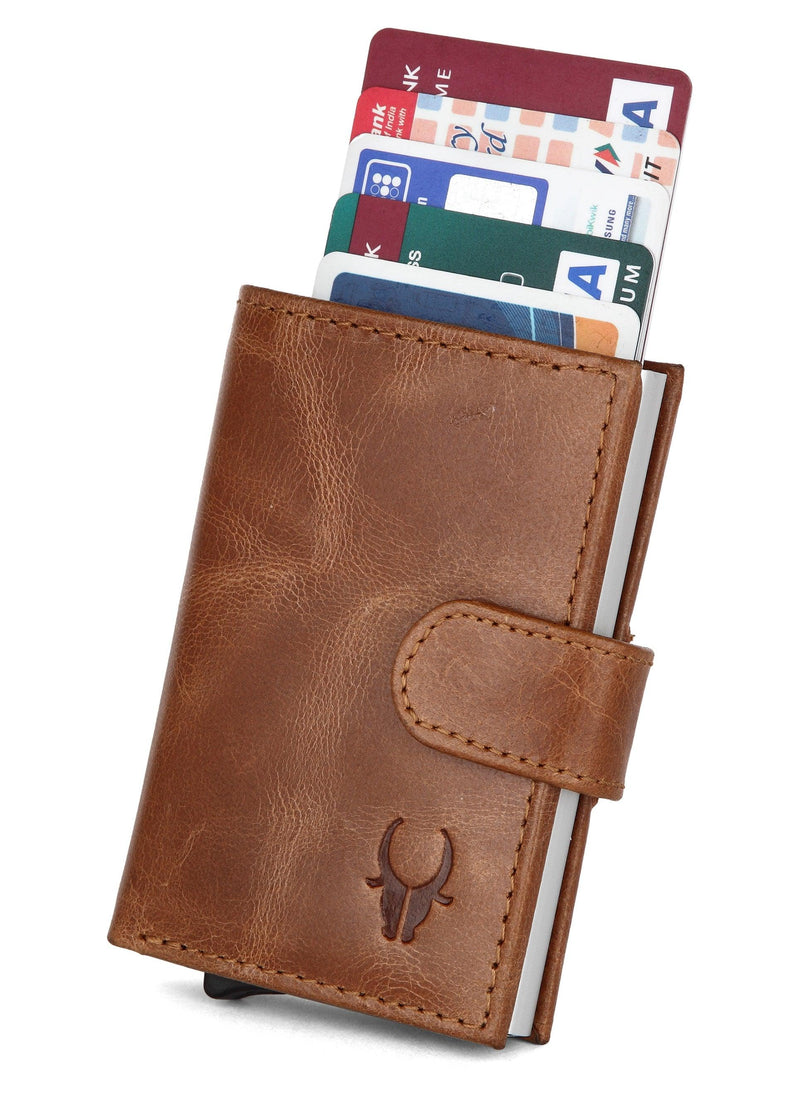 WildHorn® RFID Protected Unisex Genuine Leather Card Holder (TAN Crunch) - WILDHORN
