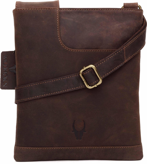 Wildhorn Genuine Leather Hunter 21.59cm Sling bag for men | Everyday Multipurpose Crossbody Leather Traveller Tablet Sling Bag(WHM207) - WILDHORN