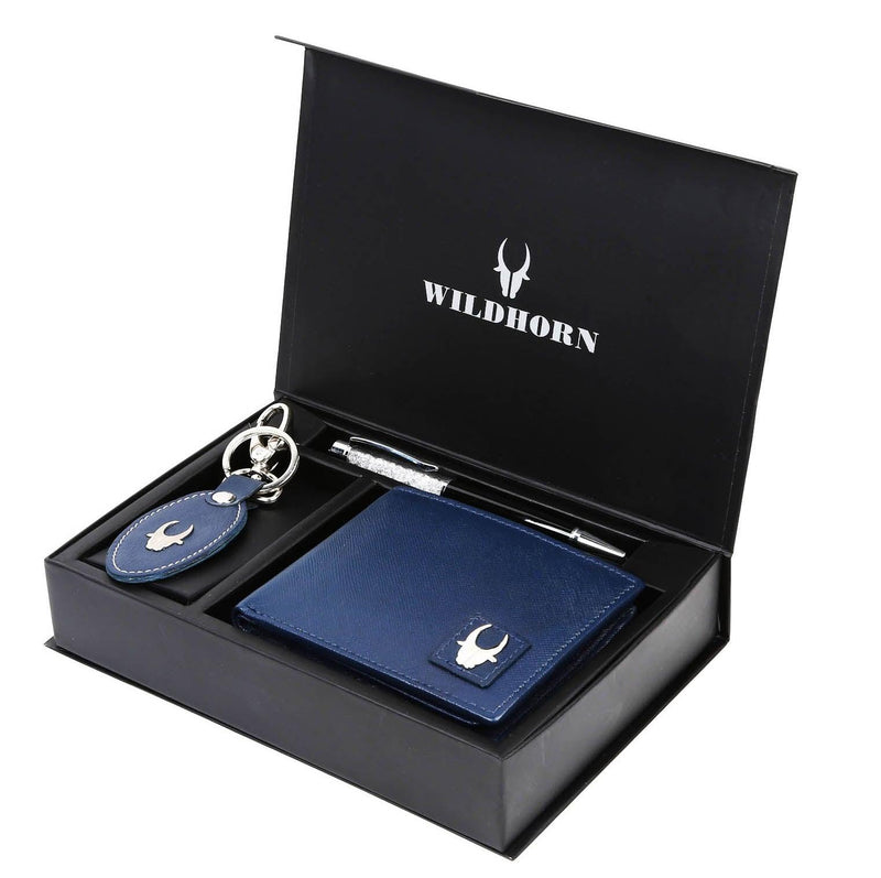 WildHorn® RFID Protected Genuine High Quality Leather Wallet,Keychain & Pen Combo for Men - WILDHORN