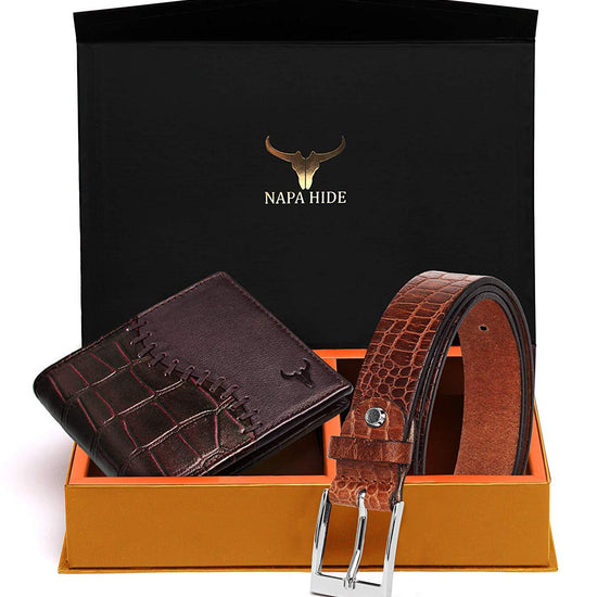 Napa Hide Men's 100% Genuine Leather Wallet & Belt Combo (NPHCOMBO002) - WILDHORN