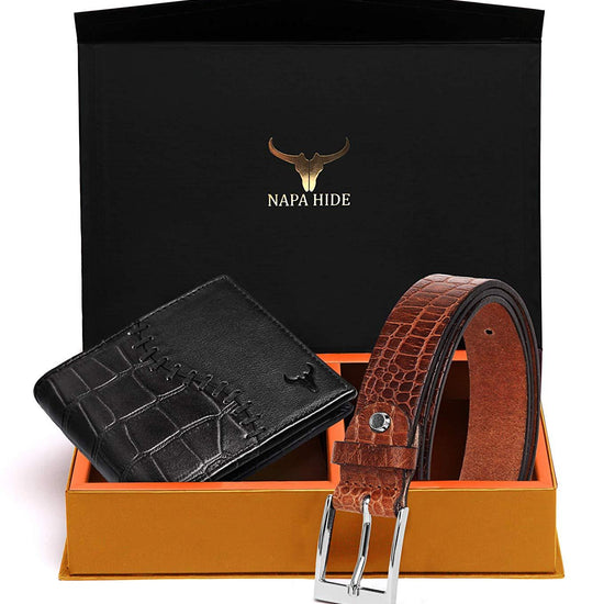 Napa Hide Men's 100% Genuine Leather Wallet & Belt Combo (NPHCOMBO003) - WILDHORN