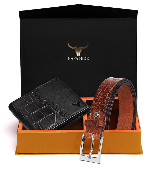 Napa Hide Men's 100% Genuine Leather Wallet & Belt Combo (NPHCOMBO003) - WILDHORN