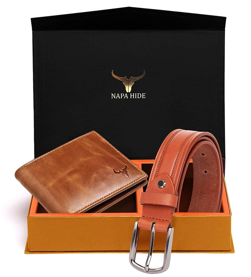 Napa Hide Men's 100% Genuine Leather Wallet & Belt Combo (NPHCOMBO006) - WILDHORN