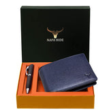 Napa Hide RFID Protected Genuine High Quality Leather Wallet & Pen Combo for Men (Blue) - WILDHORN