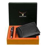 Napa Hide RFID Protected Genuine High Quality Leather Wallet & Pen Combo for Men (BLACK) - WILDHORN