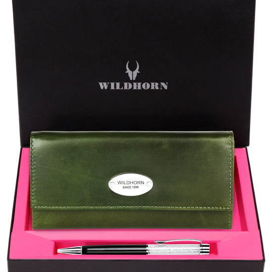 WILDHORN® Women's Leather Wallet and Pen Combo Set - WILDHORN