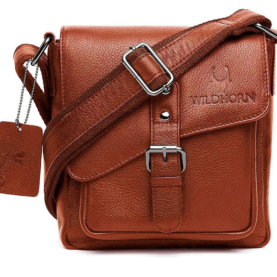WILDHORN® Original Leather 9 inch Sling Bag for Men I Multipurpose Crossbody Bag I Travel Bag with Adjustable Strap I DIMENSION: L- 8 inch H- 9 inch W- 3 inch - WILDHORN