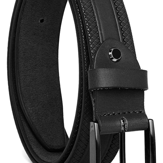 Casual 100% Genuine Leather Mens Leather Belt WHRH523 - BLACK - WILDHORN