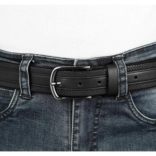 Casual 100% Genuine Leather Mens Leather Belt WHRH523 - BLACK - WILDHORN