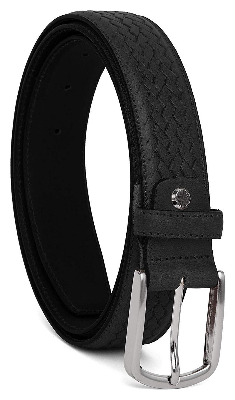 Casual 100% Genuine Leather Mens Leather Belt WHRH525 - BLACK - WILDHORN