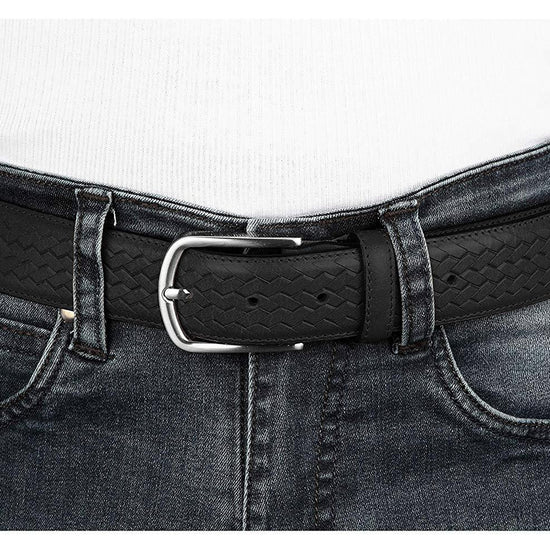 Casual 100% Genuine Leather Mens Leather Belt WHRH525 - BLACK - WILDHORN