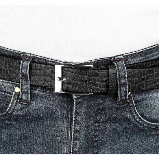 Casual 100% Genuine Leather Mens Leather Belt WHRH528 - BLACK - WILDHORN