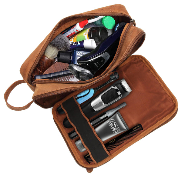 WILDHORN® Leather Toiletry Bag for Men or Women - Dopp Kit for Travel Large Cosmetic and Shaving Bag. Toiletries Organizer