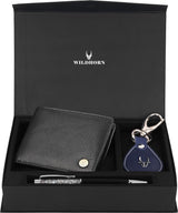 WildHorn® RFID Protected Genuine High Quality Leather Wallet Keychain & Pen Combo for Men