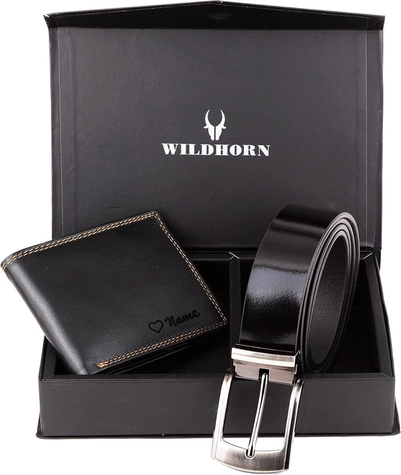 WildHorn® RFID Protected Custom Engraved Personalized High Quality Mens Leather Gift Combo - WILDHORN