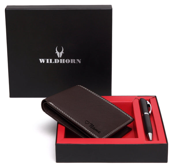 WildHorn® RFID Protected Custom Engraved Personalized High Quality Mens Leather Gift Combo - WILDHORN