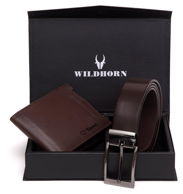 WildHorn® RFID Protected Custom Engraved Personalized High Quality Mens Leather Gift Combo - WILDHORN