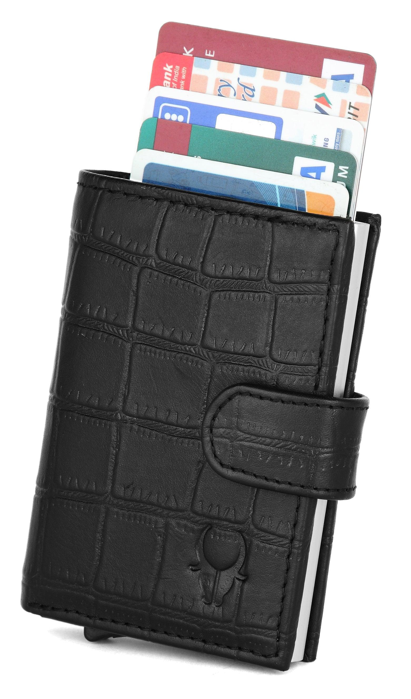 WildHorn® RFID Protected Unisex Genuine Leather Card Holder (Black Croco) - WILDHORN