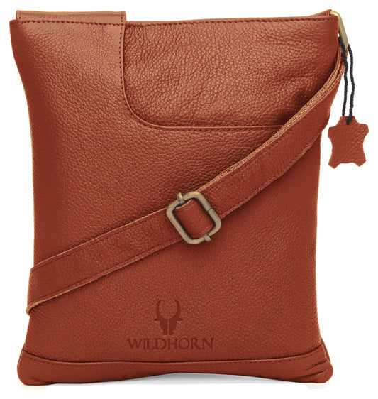 WILDHORN® Leather 8.5 inch Sling Messenger Bag for Men I Multipurpose Crossbody Bag I Travel Bag with Adjustable Strap I Utility Bag I DIMENSION : L-8.5 inch W-0.5 inch H-10.3 inch (Tan Nappa) - WILDHORN