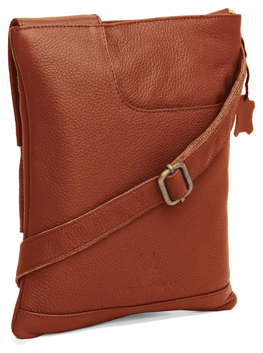 WILDHORN® Leather 8.5 inch Sling Messenger Bag for Men I Multipurpose Crossbody Bag I Travel Bag with Adjustable Strap I Utility Bag I DIMENSION : L-8.5 inch W-0.5 inch H-10.3 inch (Tan Nappa) - WILDHORN