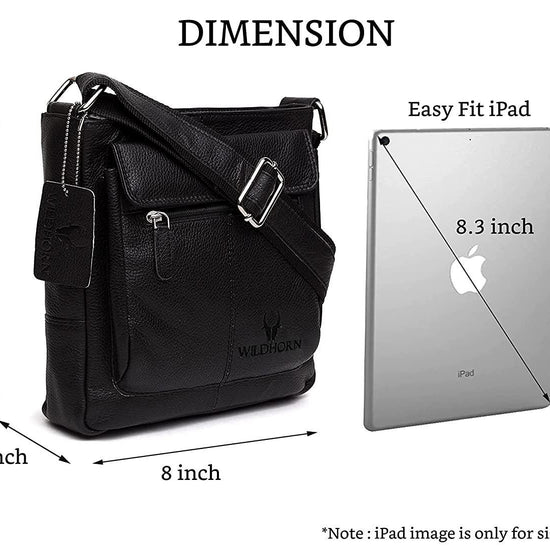 WILDHORN Leather Sling Messenger Bag for Men. DIMENTION : L-8 inch W-3 inch H-9 inch - WILDHORN