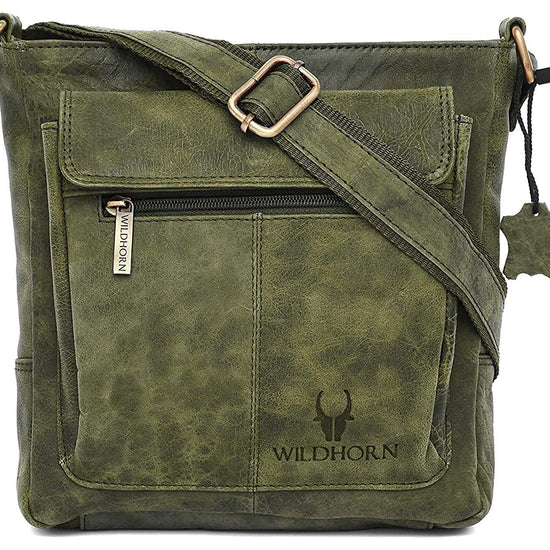 WILDHORN Leather Sling Messenger Bag for Men. DIMENTION : L-8 inch W-3 inch H-9 inch - WILDHORN
