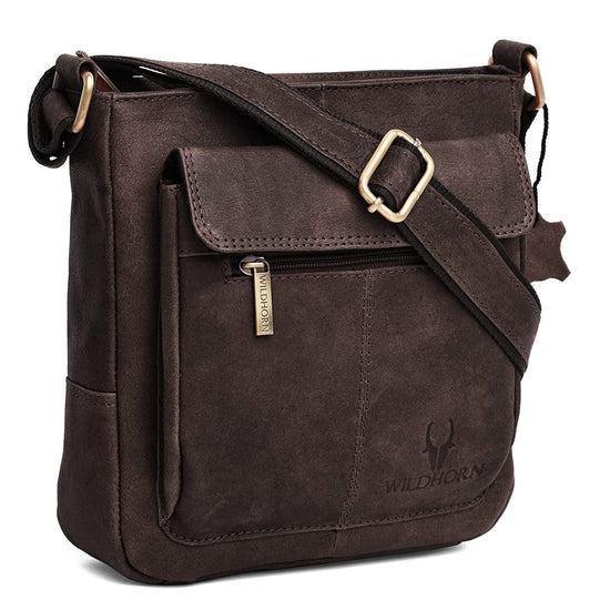 WILDHORN Leather Sling Messenger Bag for Men. DIMENTION : L-8 inch W-3 inch H-9 inch - WILDHORN