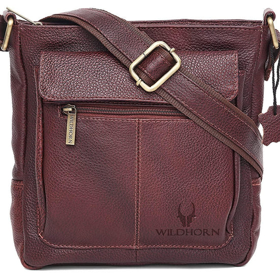 WILDHORN Leather Sling Messenger Bag for Men. DIMENTION : L-8 inch W-3 inch H-9 inch - WILDHORN