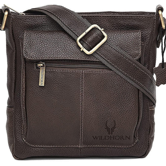 WILDHORN Leather Sling Messenger Bag for Men. DIMENTION : L-8 inch W-3 inch H-9 inch - WILDHORN