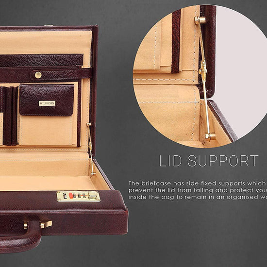 WildHorn® 100% Genuine Leather Premium Briefcase Attache Bag|Office|Meeting (Dimension : 17 x 12.5 x 3 Inch) - WILDHORN