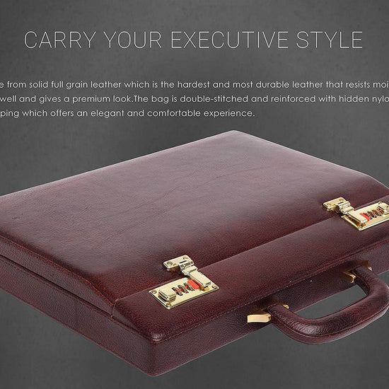 WildHorn® 100% Genuine Leather Premium Briefcase Attache Bag|Office|Meeting (Dimension : 17 x 12.5 x 3 Inch) - WILDHORN