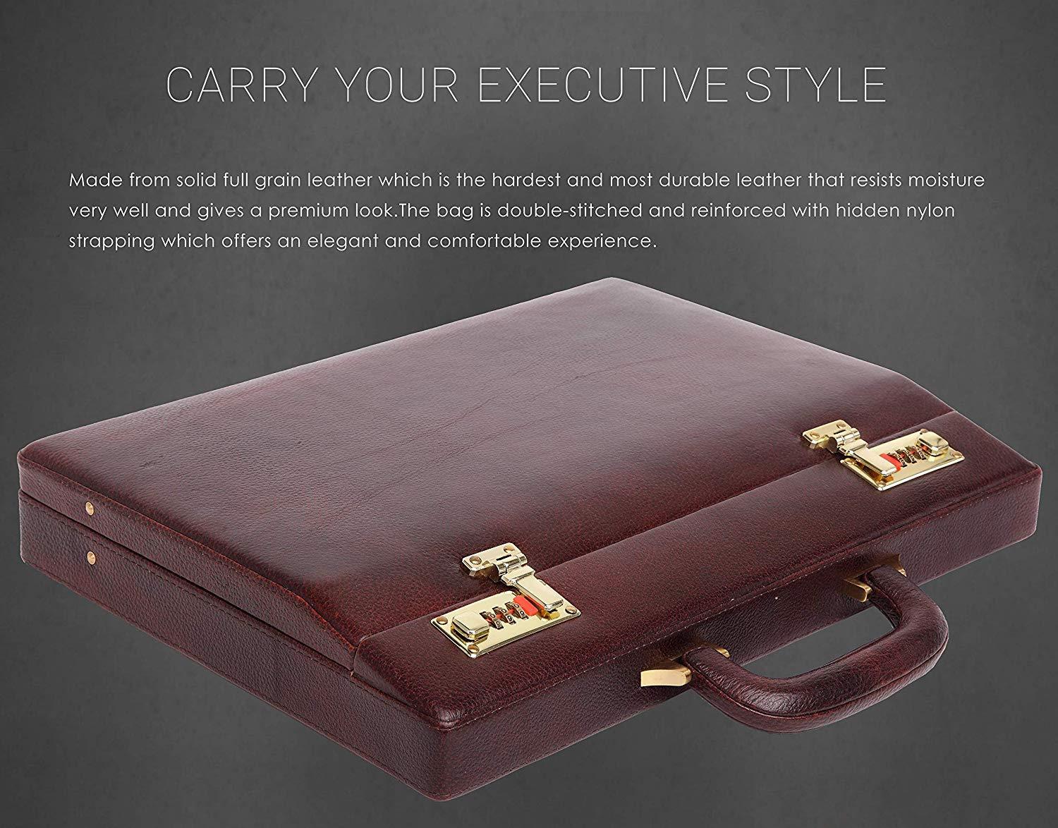 WildHorn® 100% Genuine Leather Premium Briefcase Attache Bag|Office|Meeting (Dimension : 17 x 12.5 x 3 Inch) - WILDHORN
