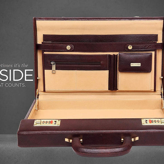 WildHorn® 100% Genuine Leather Premium Briefcase Attache Bag|Office|Meeting (Dimension : 17 x 12.5 x 3 Inch) - WILDHORN