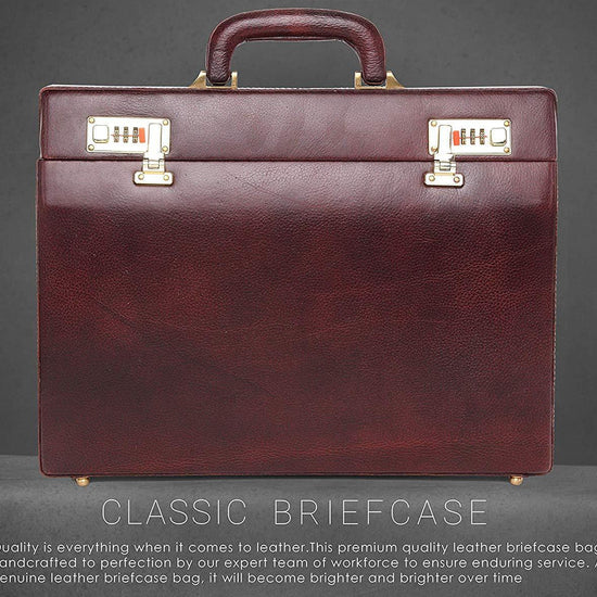 WildHorn® 100% Genuine Leather Premium Briefcase Attache Bag|Office|Meeting (Dimension : 17 x 12.5 x 3 Inch) - WILDHORN