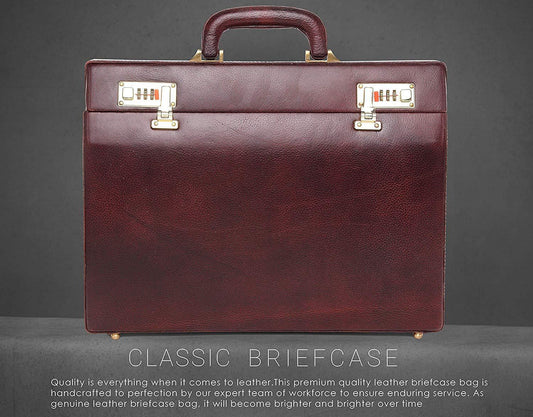 WildHorn® 100% Genuine Leather Premium Briefcase Attache Bag|Office|Meeting (Dimension : 17 x 12.5 x 3 Inch) - WILDHORN