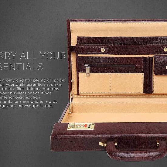 WildHorn® 100% Genuine Leather Premium Briefcase Attache Bag|Office|Meeting (Dimension : 17 x 12.5 x 3 Inch) - WILDHORN
