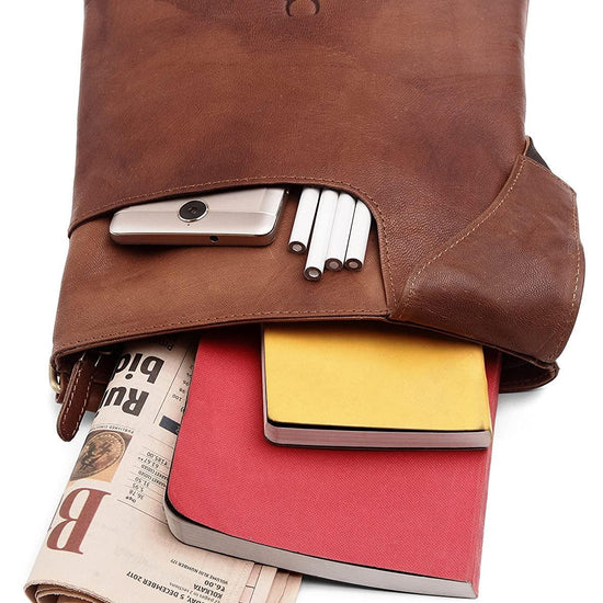 WILDHORN® Leather 8.5 inch Sling Messenger Bag for Men I Multipurpose Crossbody Bag I Travel Bag with Adjustable Strap I Utility Bag I DIMENSION : L-8.5 inch W-0.5 inch H-10.3 inch (Tan Nappa) - WILDHORN