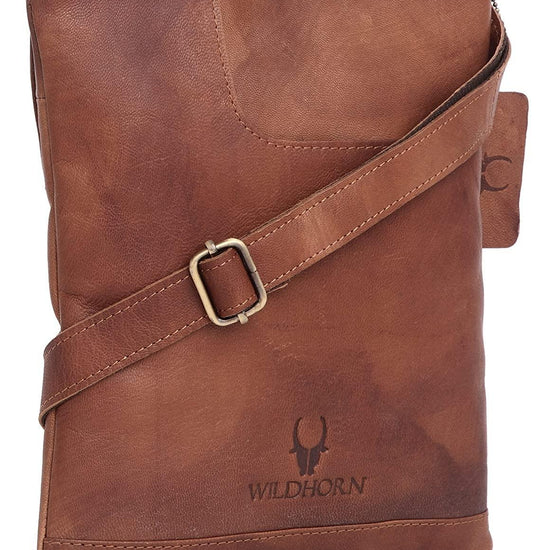 WILDHORN® Leather 8.5 inch Sling Messenger Bag for Men I Multipurpose Crossbody Bag I Travel Bag with Adjustable Strap I Utility Bag I DIMENSION : L-8.5 inch W-0.5 inch H-10.3 inch (Tan Nappa) - WILDHORN