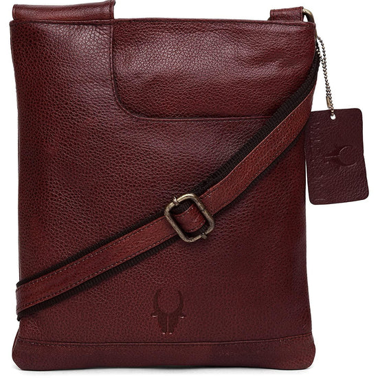 WILDHORN® Leather 8.5 inch Sling Messenger Bag for Men I Multipurpose Crossbody Bag I Travel Bag with Adjustable Strap I Utility Bag I DIMENSION : L-8.5 inch W-0.5 inch H-10.3 inch (Tan Nappa) - WILDHORN