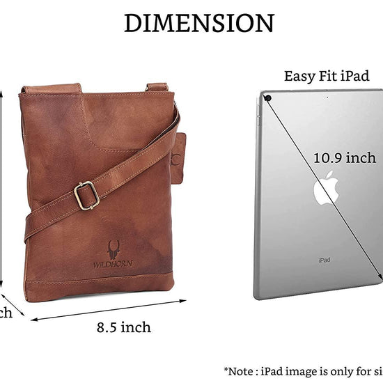 WILDHORN® Leather 8.5 inch Sling Messenger Bag for Men I Multipurpose Crossbody Bag I Travel Bag with Adjustable Strap I Utility Bag I DIMENSION : L-8.5 inch W-0.5 inch H-10.3 inch (Tan Nappa) - WILDHORN